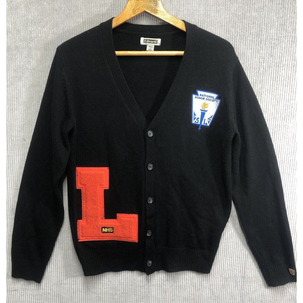 Edwards Cardigan Sweater Unisex Small Black National Honor Society Campuswear